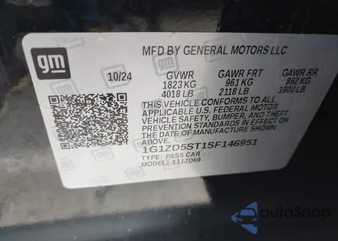 2025 Chevrolet Malibu Fwd 1Lt из США, поврежденный, VIN 1G1ZD5ST1SF146951